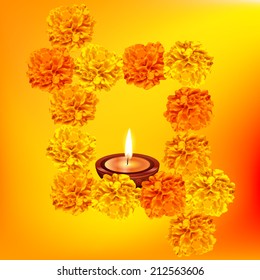 Fondo vectorial de la diya decorativa con flores