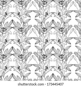 Vector background with decorative lily flowers on white background . Seamless pattern with lilies flowers.