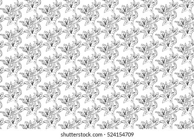 Vector background decorative lily flowers on white background. Seamless pattern with hand drawn lilies