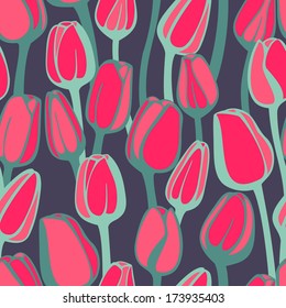 Vector  background with decorative tulip flowers. Seamless pattern  for invitation or greeting card. 