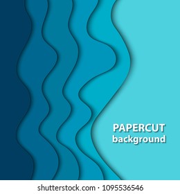 Vector background with deep blue color paper cut shapes. 3D abstract paper art style, design layout for business presentations, flyers, posters, prints, decoration, cards, brochure cover.