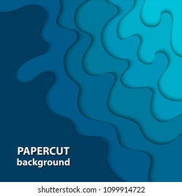 Vector background with deep blue color paper cut shapes. 3D abstract paper art style, design layout for business presentations, flyers, posters, prints, decoration, cards, brochure cover.