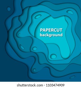 Vector background with deep blue color paper cut shapes. 3D abstract paper art style, design layout for business presentations, flyers, posters, prints, decoration, cards, brochure cover.