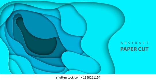 Vector background with deep blue color paper cut shapes. 3D abstract paper art style, design layout for business presentations, flyers, posters, prints, decoration, cards, brochure cover.