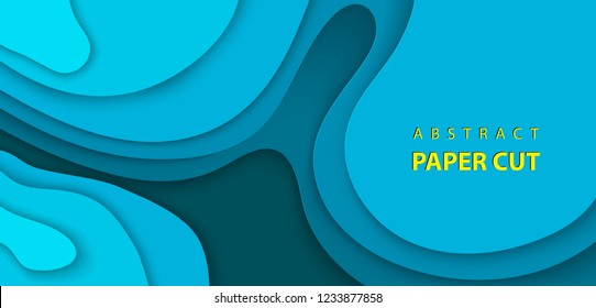 Vector background with deep blue color paper cut waves shapes. 3D abstract paper art style, design layout for business presentations, flyers, posters, prints, decoration, cards, brochure cover.
