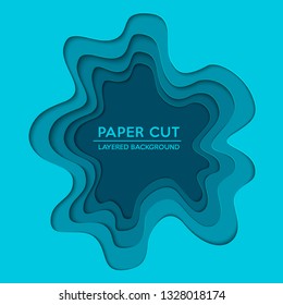 Vector background with deep blue color paper cut layered shapes. 3D abstract paper art style, design layout for business presentations, flyers, posters, prints, decoration, cards, brochure covers.