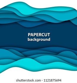 Vector background with deep blue and white color paper cut shapes. 3D abstract paper art style, design layout for business presentations, flyers, posters, prints, decoration, cards, brochure cover.