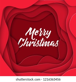 Vector background with deep red color paper cut shapes. 3D abstract Merry Christmas paper style, design layout for business presentations, flyers, posters, prints, decoration, cards, brochure cover.