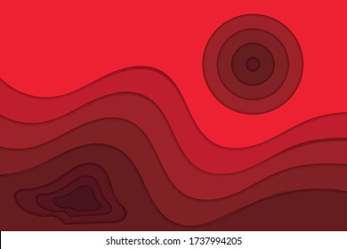 Vector background with deep red color paper cut shapes. 3D abstract paper art style, design layout for business presentations, flyers, posters, prints, decoration, cards, brochure cover.