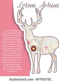 Vector background with deer on paper and place for text