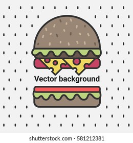 Vector background, delicious burger. Thick circuit