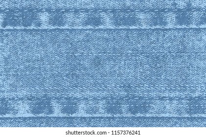 Vector background of denim fabric with seams. Blue jeans cloth. Old vintage backdrop with place for your text. Grunge texture in retro style. Horizontal orientation.