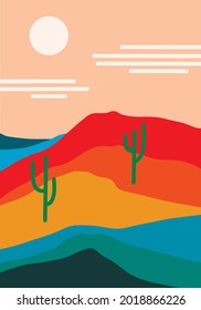 Vector background, desert landscape with the setting sun.
