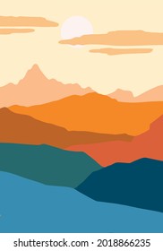 Vector background, desert landscape with the setting sun.