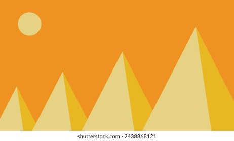 vector background design, a beautiful landscape in flat design, high mountains in the shape of a pyramid
