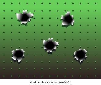 Vector background design of bullet holes in green metal