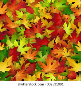 Vector background design with colorful autumn leaves. Natural backdrop, seamless pattern
