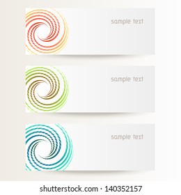 Vector background with design element in shape of circle .Brochure template with text box. Set of abstract cards with concept of movement. Banners with  stylized wave of geometric forms for print, web