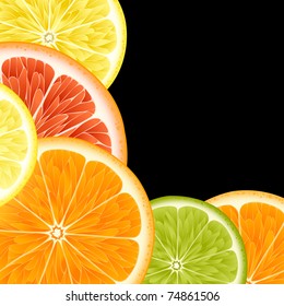 Vektorhintergrund für Design mit Früchten auf Orange