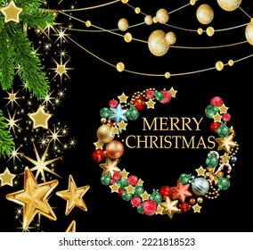 vector background design illustration black golden  abstract decoration art merry card ornament christmas pattern symbol greeting element holiday.
