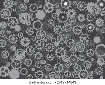 vector background design of an intricate array of interlocking steampunk gears, cogs, and clockwork mechanisms