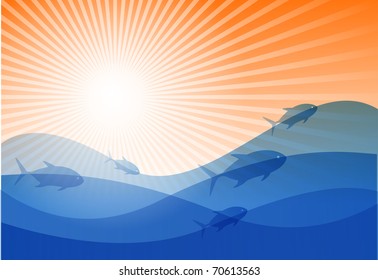 Vector background for design on a theme of the sea and fishes.