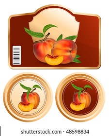 Vector. Background for design of packing jam jar with photo-realistic peaches.