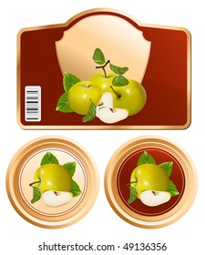 Vector. Background for design of packing jam jar with photo-realistic vector green apples.