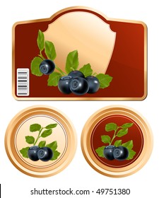 Vector. Background for design of packing jam jar with photo-realistic blueberry.