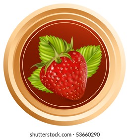 Vector. Background for design of packing jam jar with photo-realistic strawberry.