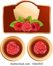 Vector. Background for design of packing jam jar with photo-realistic vector raspberry.