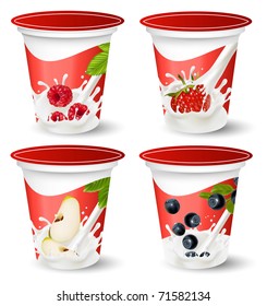 Vector. Background for design of packing yogurt with photo-realistic vector of berries.