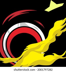 vector background design with red and white circle elements forming a shield and yellow smoke