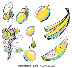 Vector background for design with a set of images of fruits