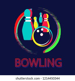 Vector background design with strike at alley ball skittles. Flat illustration.