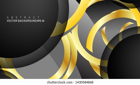

Vector background design that overlaps with gold ring color gradients on black space circles for text and background design
