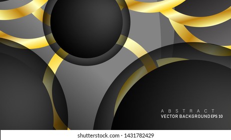 Vector background design that overlaps with gold ring color gradients on black space circles for text and background design
