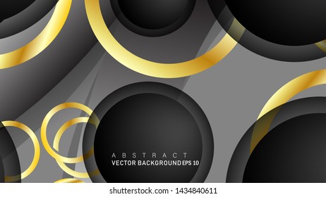 Vector background design that overlaps with gold ring color gradients on black space circles for text and background design