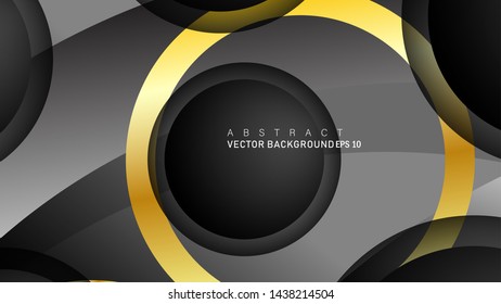Vector background design that overlaps with gold ring color gradients on black space circles for text and background design