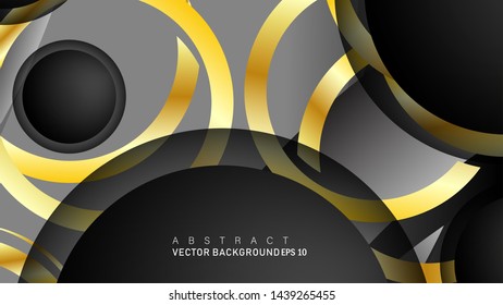 Vector background design that overlaps with gold ring color gradients on black space circles for text and background design
