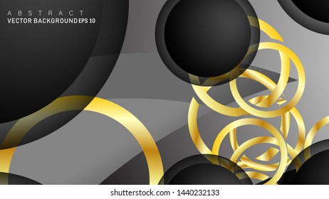 Vector background design that overlaps with gold ring color gradients on black space circles for text and background design