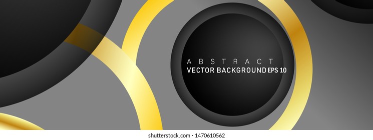 Vector background design that overlaps with gold ring color gradients on black space circles for text and background design
