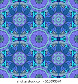 Vector background. Detailed ornament with dark blue and light blue elements. Oriental mosaic.