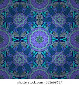 Vector background. Detailed ornament with dark blue and light blue elements. Oriental mosaic.