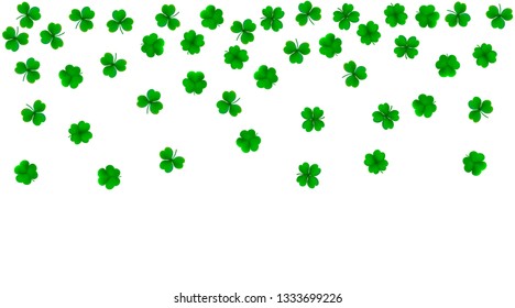 Vector background with detailed realistic three-leaf and four-leaf shamrocks. St. Patriсk's day design elements. Gradient mesh.    