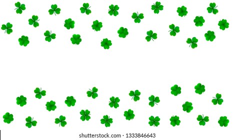 Vector background with detailed realistic three-leaf and four-leaf shamrocks. St. Patriсk's day design elements. Gradient mesh.    
