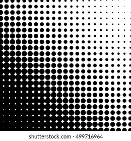 Vector background. Diagonal halftone effect. Gradation, Black and white colors. Black dots. Abstract fond, Eps8. Circles modern backdrop.  Pointillism fond.