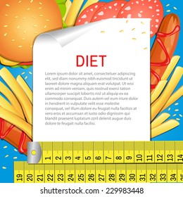 Vector background. Diet. Fast food. Health care. 