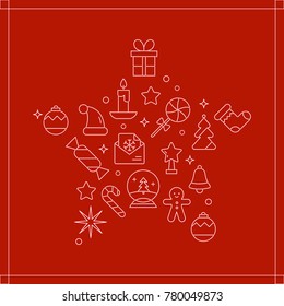 Vector background with different christmas and new year celebration elements. Template for card, t-shirt, poster.