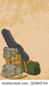 Vector background with different travel bags and guitar case